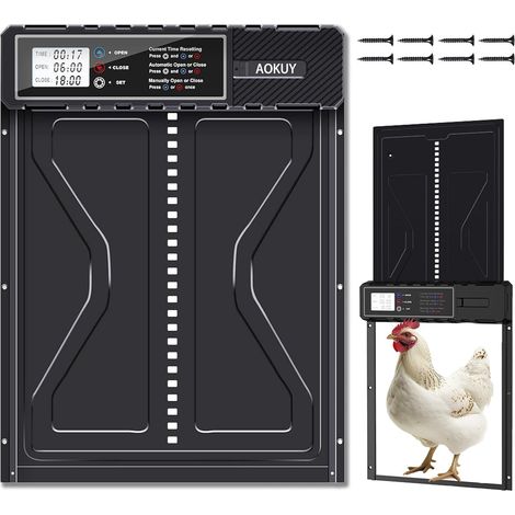 Porte automatique de poulet Coop avec minuteur LCD - Auto alimenté par batterie, porte de maison de poulet en aluminium à l'épreuve des prédateurs, résistante aux intempéries, facile à installer (1/5)