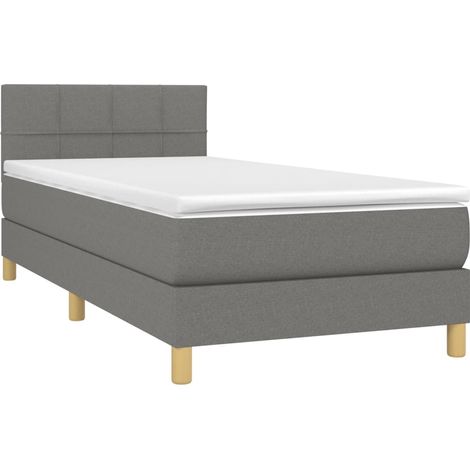 Struttura letto LED con testiera materasso a molle 90x200 cm tessuto grigio scuro TDL0209371