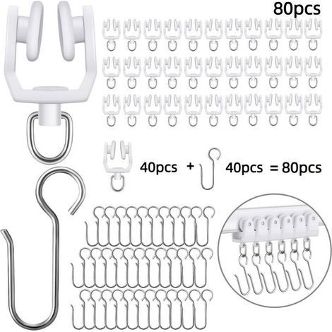 40 sets of 80 pieces for ceiling-mounted curtain tracks, including metal S-hooks for the shower. (1/5)