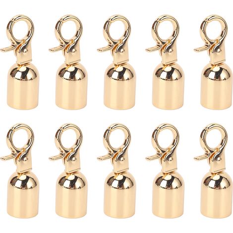 10er-Set Seilendstopper, 15,5 mm Durchmesser, Zinklegierung, Karabinerhaken mit 15,8 mm langen Schrauben, Gold (1/5)