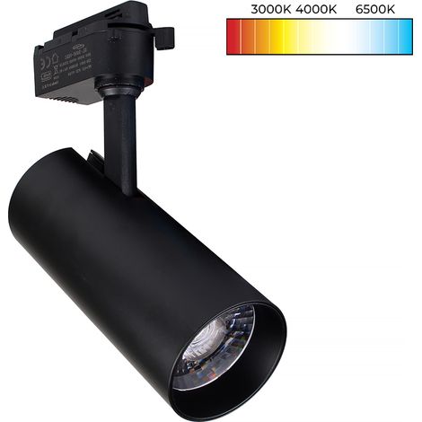 FARETTO LED ORIENTABILE SU BINARIO MONOFASE IN ALLUMINIO NERO 30W - TRIPLA TEMPERATURA DI COLORE 3000K-4000K-65000K (1/5)