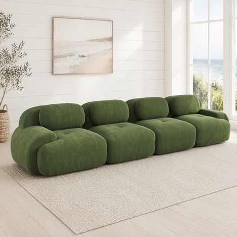 Sofá modular de 4 plazas en pana verde, sin estructura, 388 x 103 x 70 cm, OKWISH (1/5)
