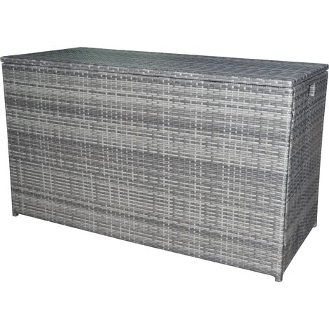 Teamson Home Muebles Exterior para Jardin y Terraza, Mimbre Ratán 700 Litros Extra Grande Caja de Almacenamiento con Tapa y Forro para Patio, Gris (1/5)