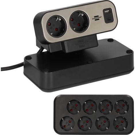 Brennenstuhl estilo Duplex Tischsteckdosenleiste, 1x USB C, 1x USB A, 10x Schutzkontakt-Steckdosen, silber/schwarz (1/5)