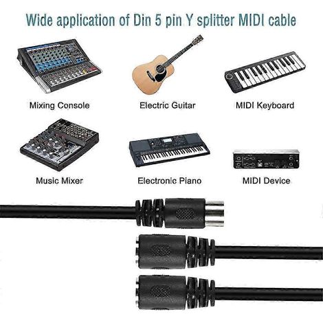 Câble adaptateur répartiteur MIDI DIN 5 broches en Y, câble d'extension adaptateur MIDI DIN 5 broches mâle vers double 2 femelles (1/5)