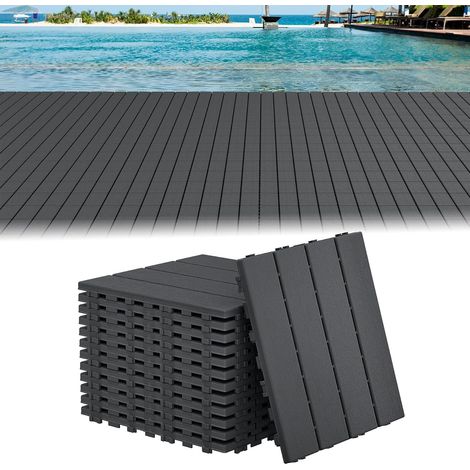 Dalles de terrasse à clipser - Lot de 11 - Aspect bois anthracite - Drainage intégré et résistant UV - Jardin, balcon, piscine - 30 x 30 cm (1/5)