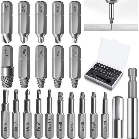22 Pieces Damaged Screw Extractors, Screw Extractors with Separate Tips for Polishing and Extraction for Damaged Bolts or Screws, 2-12mm, with Magnetic Bit Holder and Socket Adapter (1/5)