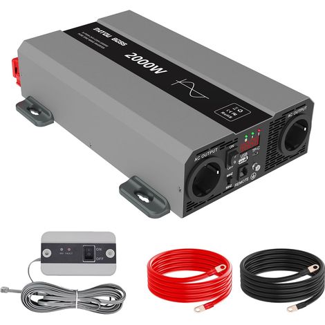Convertisseur 24V 220V 2000W(4000W Crête) Pur Sinus, Transformateur Onde Sinusoïdale Pure, Onduleur avec 2 Prises EU, USB-A et USB-C,Écran LCD,Commande à Distance,Camping-Car Voiture,Solaire (1/5)