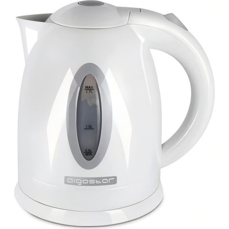 Bouilloire électrique Aigostar 2200W 1,7L en plastique avec arrêt automatique et base pivotante à 360° pour une utilisation domestique