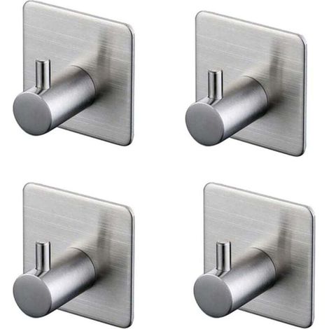 Crochets adhésifs 3M Ulisem, lot de 4, crochets muraux de salle de bain en acier inoxydable, argentés