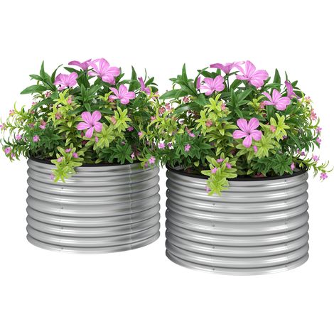 Lot de 2 jardinières surélevées kit de jardinière ronde surélevée fonds ouverts acier galvanisé 90 x 90 x 56 cm argent (1/5)