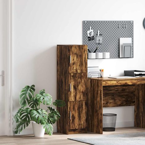 Meuble haut 3 portes en bois d’ingénierie chêne fumé 31,5 x 32 x 122,5 cm - PANGIVO (1/5)