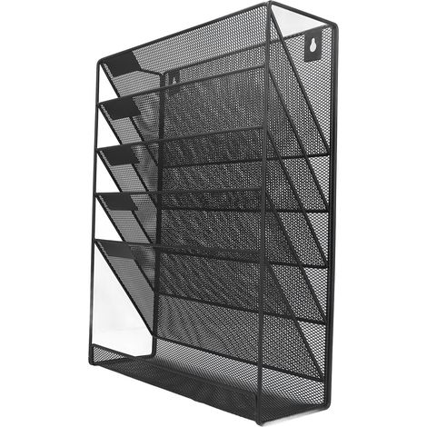 Classeur mural 5 pochettes en métal durable, organiseur de documents à fixation murale, gain de place pour dossiers, cahiers et papiers, rangement vertical robuste (1/5)