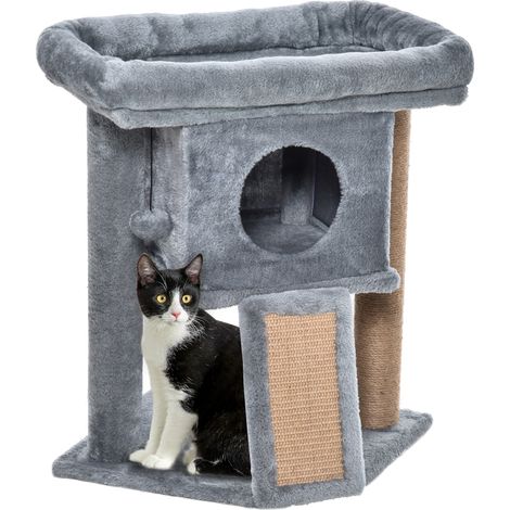 Kratzbaum 57 cm Kleiner Katzenturm mit Höhle, Spielball, große Plattform, Katzenkratzbaum, Kletterbaum, für Katzen bis 5 kg Hellgrau