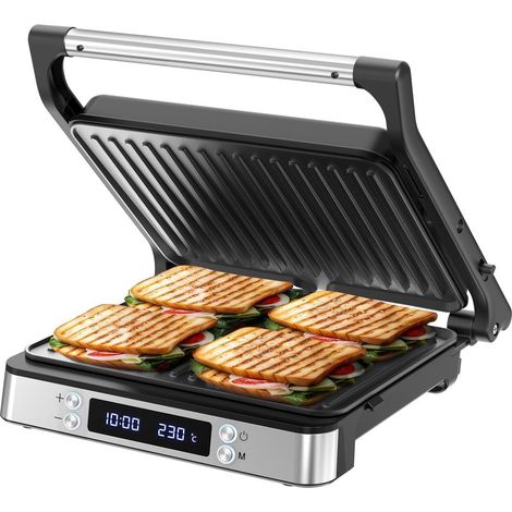 Appareil à Croque-Monsieur XXL, 2000W, Sandwichmaker, Machine a Panini, 3-en-1, Gaufrier & Grille de Contact, Plaques Antiadhésives, Ouverture 180°, Température Réglable, Minuterie (1/5)
