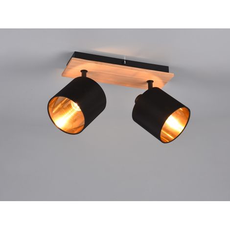 Deckenstrahler TOMMY 2-flammig Holzoptik, Stoffschirme Schwarz Gold B: 28cm (1/5)