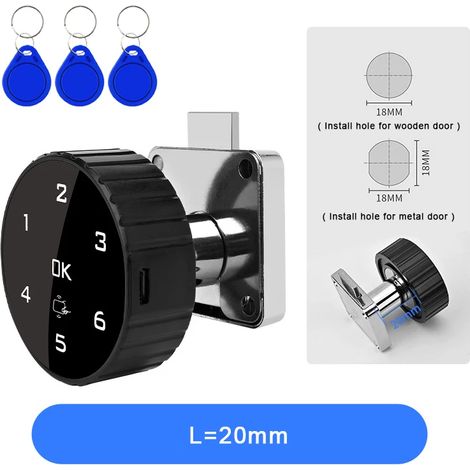 (L20 mm) Serrure d'armoire RFID à code numérique sans clé avec clavier tactile et batterie au lithium intégrée (1/5)