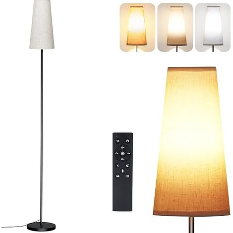 Living Room Floor Lamp, E27 Bulb, LED Lamp 3 Colour Temperatures (2700K-5500K), Linen Lampshade, Foot Switch – Bedroom, Office (1/4)