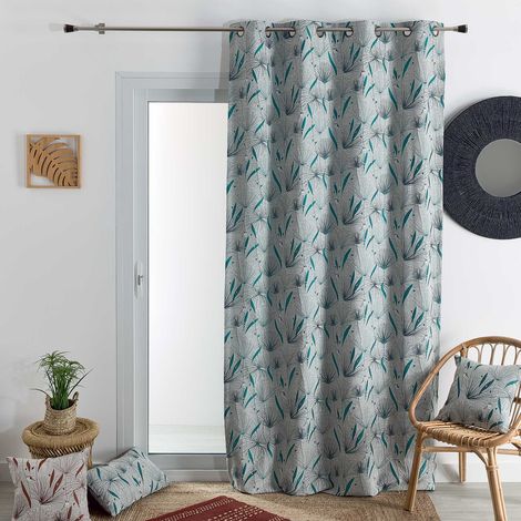 Rideau d'ameublement à jacquard papyrus Bleu Paon 140x180 cm (1/3)