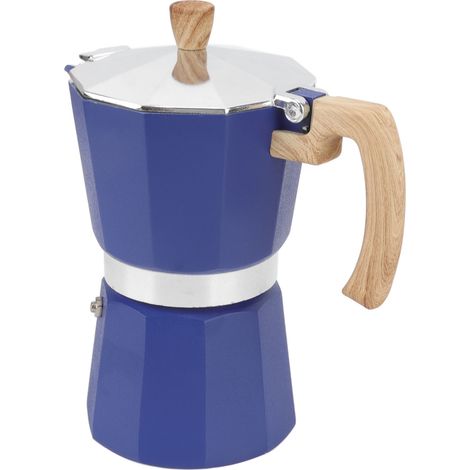 Cafetière italienne octogonale en aluminium, style moka, bleue, 6 tasses (300 ml), idéale pour la maison et le bureau. (1/5)