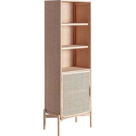 Bibliothèque style nordique en bois de frêne et cannage raffiné - Bois clair et cannage naturel (1/5)
