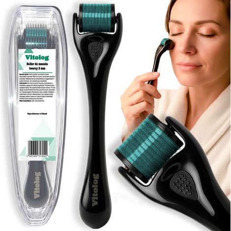 BC Derma Roller, massaggiatore mesoterico a microaghi per viso, barba e corpo, 3 mm (1/5)