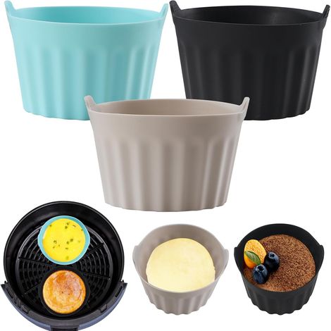 3-teiliges Silikonform-Set für Heißluftfritteusen – Geeignet für fettfreies Frittieren, Mafin, Kuchen, Eierkuchen – Zubehör für Heißluftfritteusen – Schwarz, Grau, Blau (1/5)