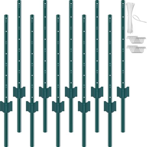 VEVOR Poteaux en T de 3 pieds, lot de 10, piquets metalliques durables pour clotures, ideaux pour les jardins, les cours, les pelouses, les fermes et les enceintes exterieures, vert (1/5)
