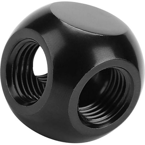 Adaptateur de Refroidissement par Eau fileté à 3 Voies G1/4 en Laiton avec Aspect Sphérique pour Application de Refroidissement par Eau PC, Noir/argent, pour Bricoleurs (BLACK) (1/5)