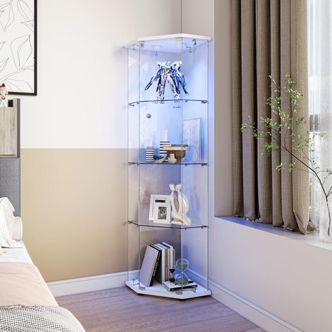 Eckvitrine Glasvitrine mit LED und Schloss, 4 Etagen, Weiß (1/5)