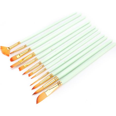 Ensemble de 12 pinceaux en nylon, pinceaux aquarelle, outils de peinture, fournitures d'art, loisirs créatifs et objets de collection, 12 pinceaux vert mat (1/3)