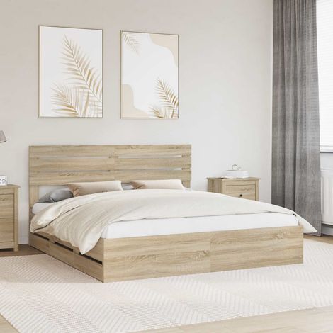 Cadre de lit Chêne Sonoma 200 x 200 cm Bois Ingénierie vidaXL (1/5)