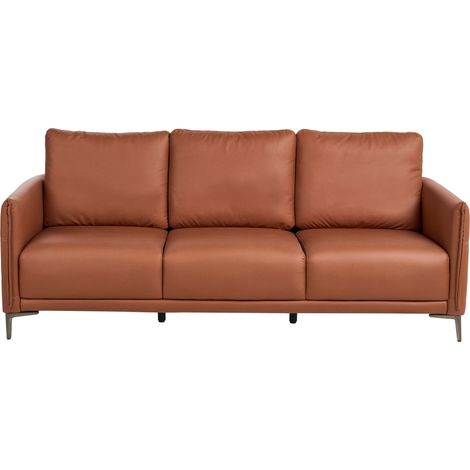 3 Seater Golden Brown Fabric Upholstered Modern Style Metal Legs Minimalistic CILENS (1/5)