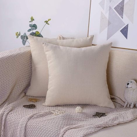 AIDUCHO Lot De 2 Housse De Coussin 45 X 45 Cm Polyester Et Coton Couleur Unie Décoratif Taie D'oreiller De Voiture Canapé Maison Décor Housses De Coussin (Beige) (1/5)