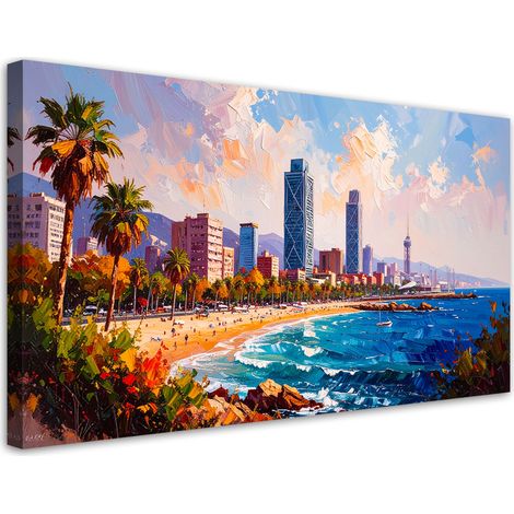 Wandbild für das Wohnzimmer Schlafzimmer Strand Barcelona Spanien 80x40 cm (1/5)
