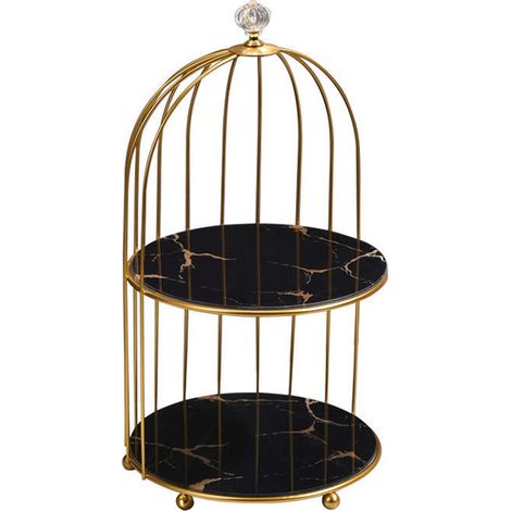 Étagère de rangement pour cages à oiseaux - Cage à oiseaux à double niveau - Noir et or (1/5)