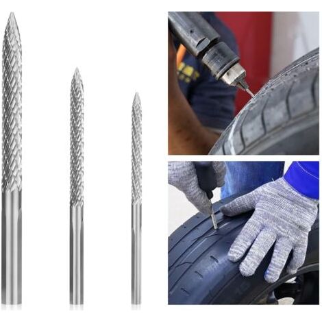 Kit de 3 forets en carbure de tungstène pour réparation de pneus - 3 mm, 4,5 mm, 6 mm - Outil de réparation de pneu automobile - Kit de réparation de pneu en (1/5)