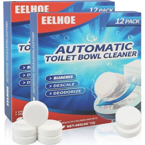Lot de 24 tablettes de nettoyage pour WC - Extra puissantes contre l'urine et le calcaire - Pour réservoir de chasse d'eau et cuvette de toilettes - Avec parfum frais et mousse automatique (1/5)