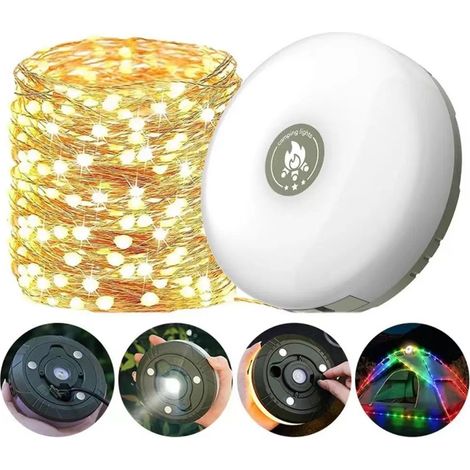 Camping-Lichterkette, 2000mAh, bis zu 12 Stunden Dauer, 4-in-1 tragbare wiederaufladbare Außen-Lichterkette für Camping, Straße, Wandern, Dekoration, Weihnachten