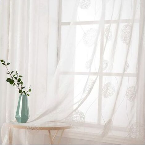 Rideau Voilage Blanc-Rideaux Salon Moderne, Tulle Rideau Transparent à Oeillets, Décoration Interieur Voilage Fenetre Chambre, Lot de 2 Rideaux Voile,140x225cm (1/5)
