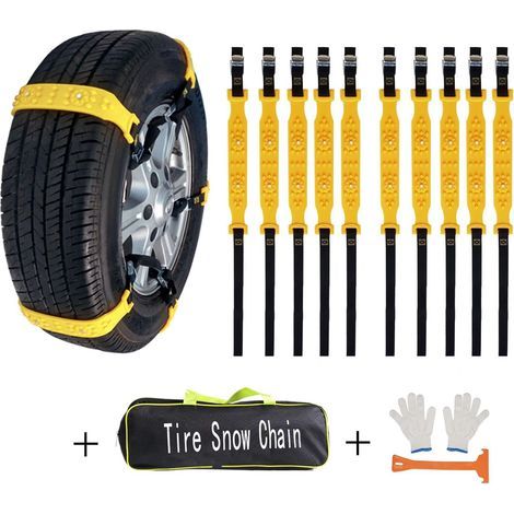 10 pcs Chaussettes à Neige Voiture 185-225 mm, Chaînes à Neige Jaunes, Câbles de Traction Urgence Réglables Antidérapants Chaîne de Pneu Voiture, Fit Universal Voitures SUV Camions (1/5)