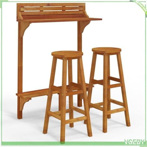 Ensemble de bar de balcon 3 pcs - FAFEICY - 3116003 - Bois d'acacia massif - Finition huilée - Supports métalliques (1/5)