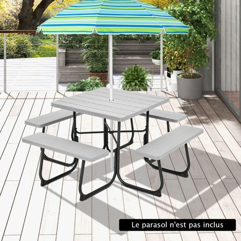 Ensemble Table de Pique-nique avec 4 bancs intégrés Tbale de PIque-nique Carrée 135KG Trou pou Parasol 170x170x76cm Gris CW1221 Maison Chic (1/3)