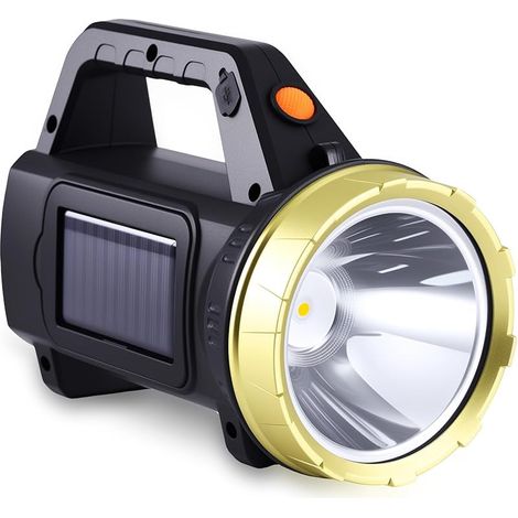 Lampe de poche LED solaire super lumineuse à énergie solaire, lampe torche LED puissante rechargeable avec 3 modes d'éclairage, lanterne de recherche portable pour urgence en plein air camping (1/5)