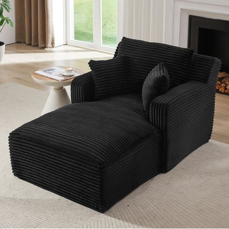 Divano letto chaise longue in velluto a coste nero OKMYHOME (1/5)