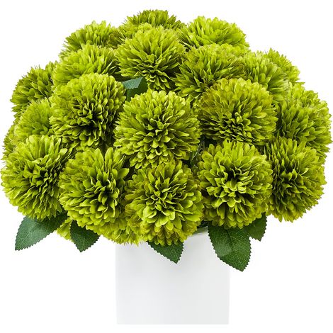 Lot de 12 fleurs artificielles vertes comme de véritables chrysanthèmes - Fleurs artificielles vertes - Fleurs en plastique - Vases décoratifs pour arrangements floraux, mariages, décorations (1/5)