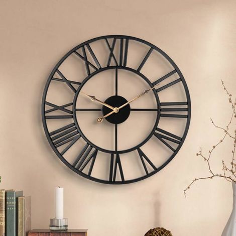 Horloge murale silencieuse, horloge vintage de ferme européenne avec chiffres romains, horloge décorative squelette en métal (1/5)