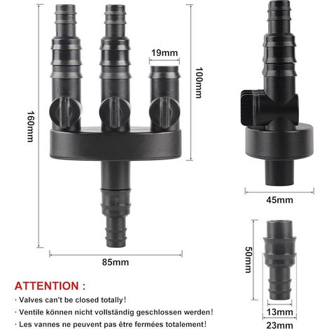 FOREHILL Répartiteur eau en 3 Voies, 1/2 (13mm) et 3/4(19mm) Adaptateur Réglable en ABS pour Robinets, Distributeur de Tuyau pour Fontaines