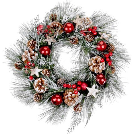 Weihnachtskranz MagicHome, natürlich, hängend, mit Tannengrün und Sternen, 39 cm (1/4)