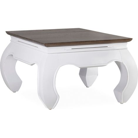 Table basse carrée bois massif de mindi blanc et marron Orpirest 60cm (1/3)
